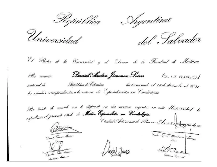 Título de Especialista en Cardiología — Universidad del Salvador, Argentina