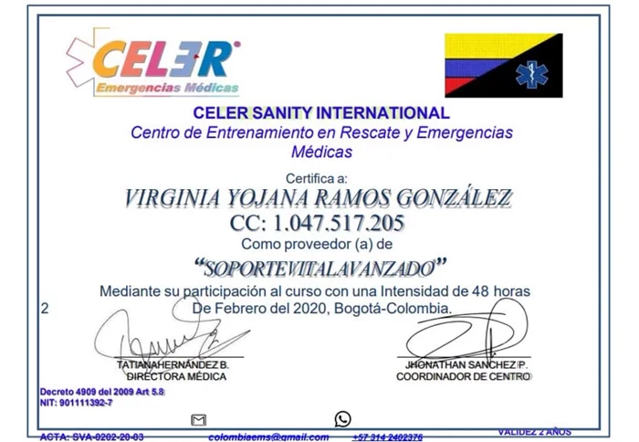 Certificación en Soporte Vital Avanzado — CELER Sanity International