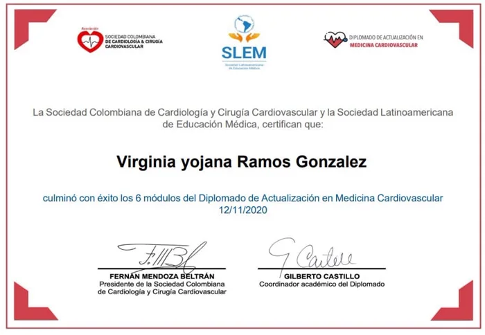 Certificación profesional de la Dra. Virginia Ramos González
