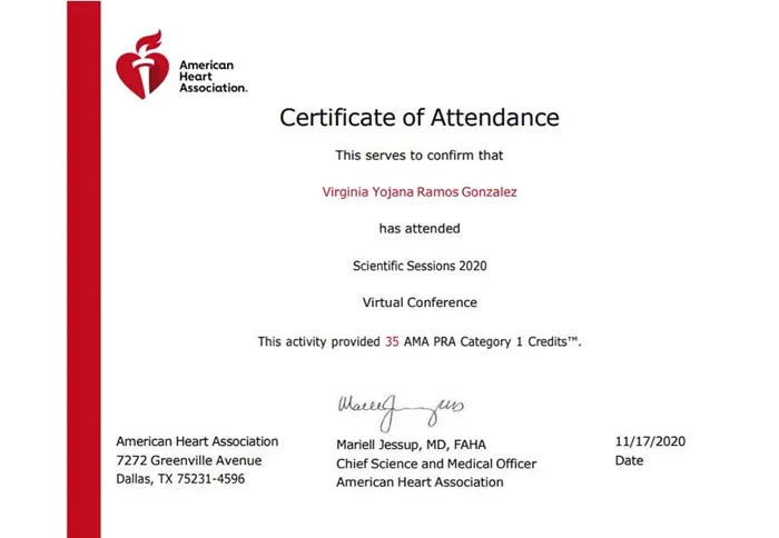 Certificación profesional de la Dra. Virginia Ramos González