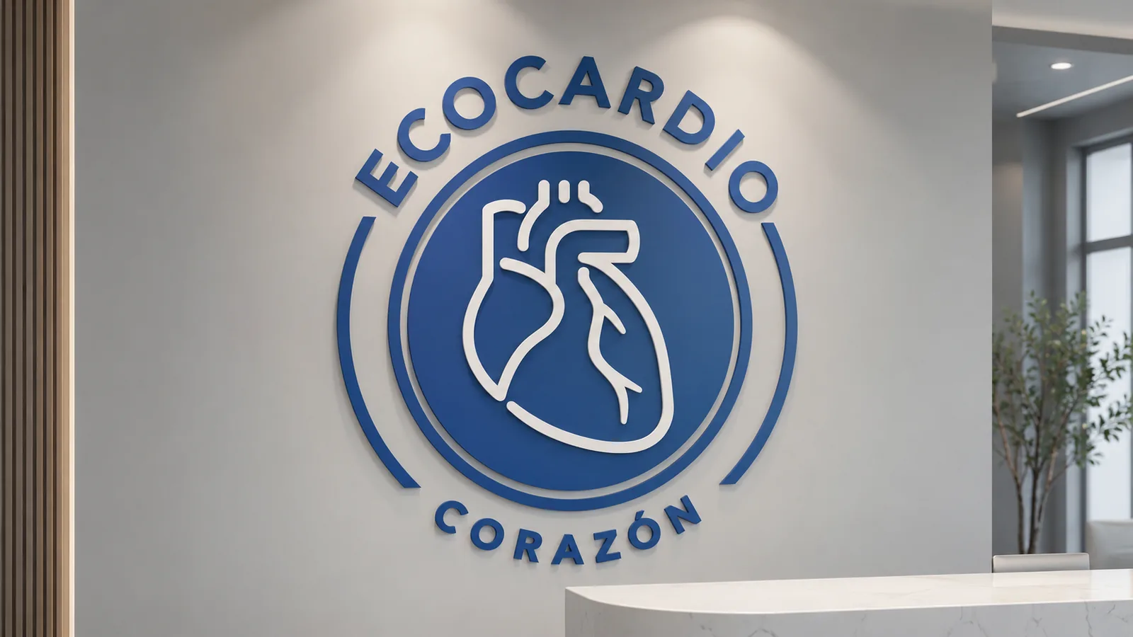 Isologo de Ecocardio Corazon en la recepcion del consultorio
