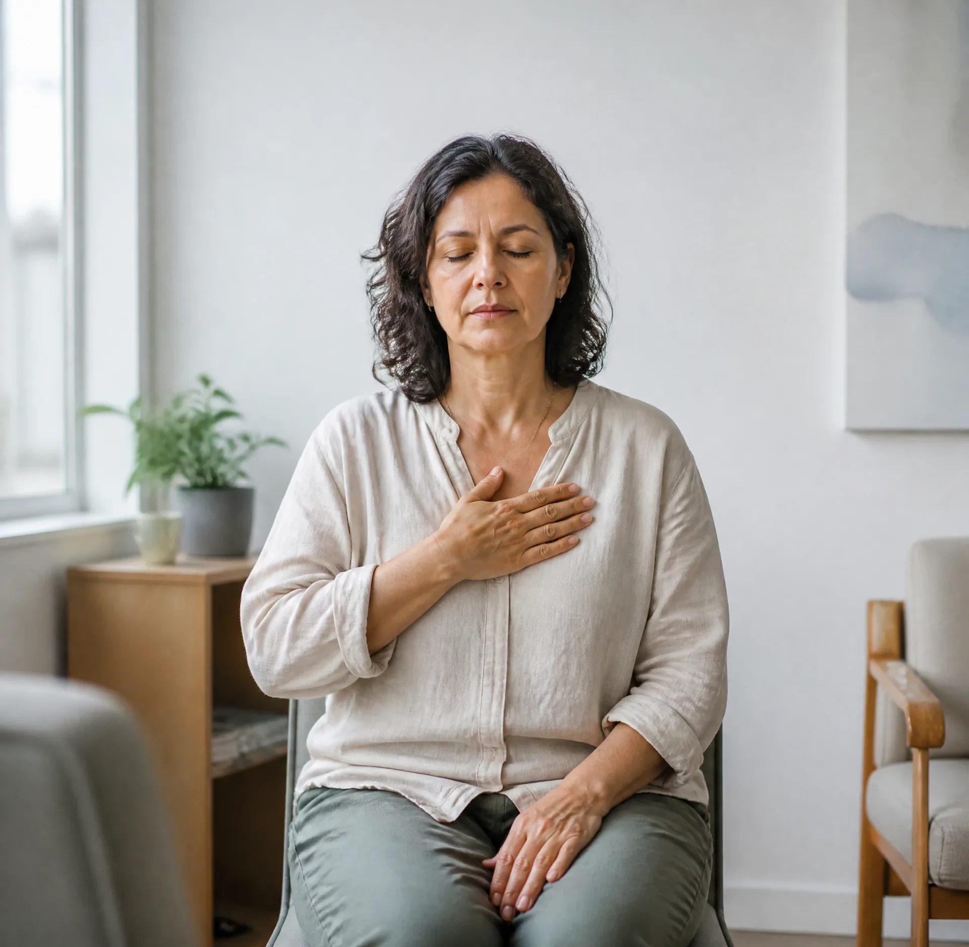 Paciente adulto atento a los latidos de su corazón durante una consulta de cardiología