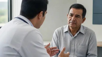 Cardiólogo explicando el tratamiento anticoagulante a un paciente con fibrilación auricular