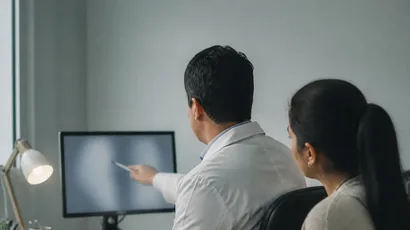 Cardióloga evaluando las cavidades derechas del corazón en un estudio de imagen